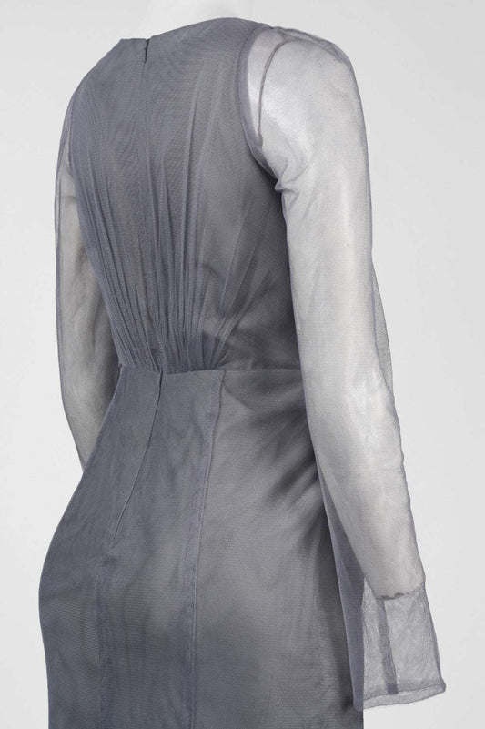 Monique Lhuillier Long Sheer Sleeve Evening Dress