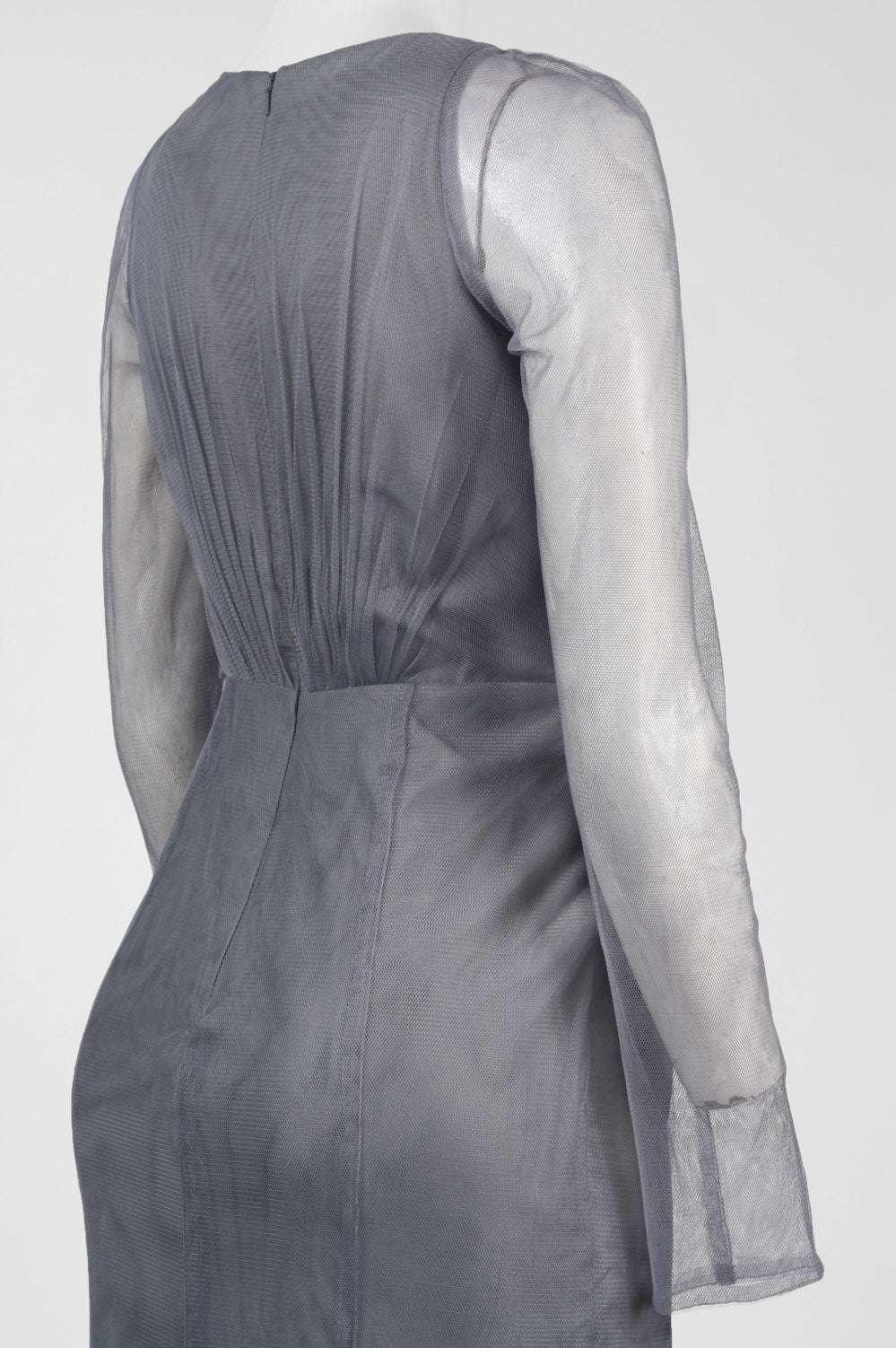 Monique Lhuillier Long Sheer Sleeve Evening Dress
