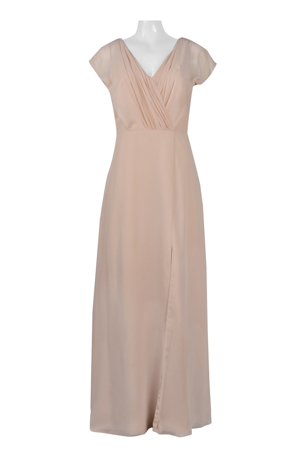 Monique Lhuillier Ruched V-Neck Long Evening Dress