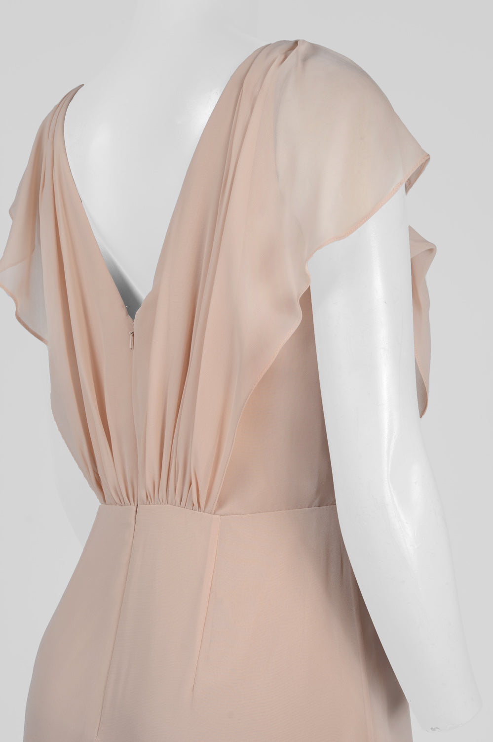Monique Lhuillier Ruched V-Neck Long Evening Dress