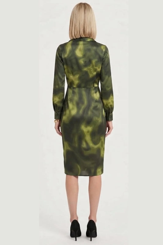 Nicole Miller Long Sleeve Tie Dye Print Wrap Dress