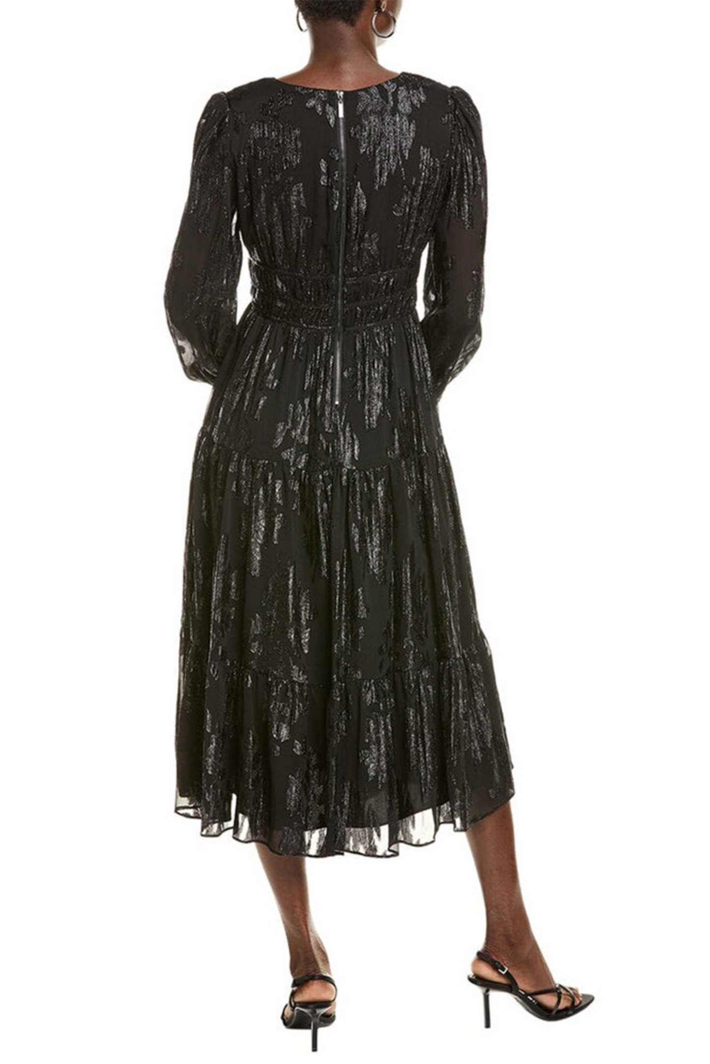 Nicole Miller Metallic V-Neck Tiered Evening Dress