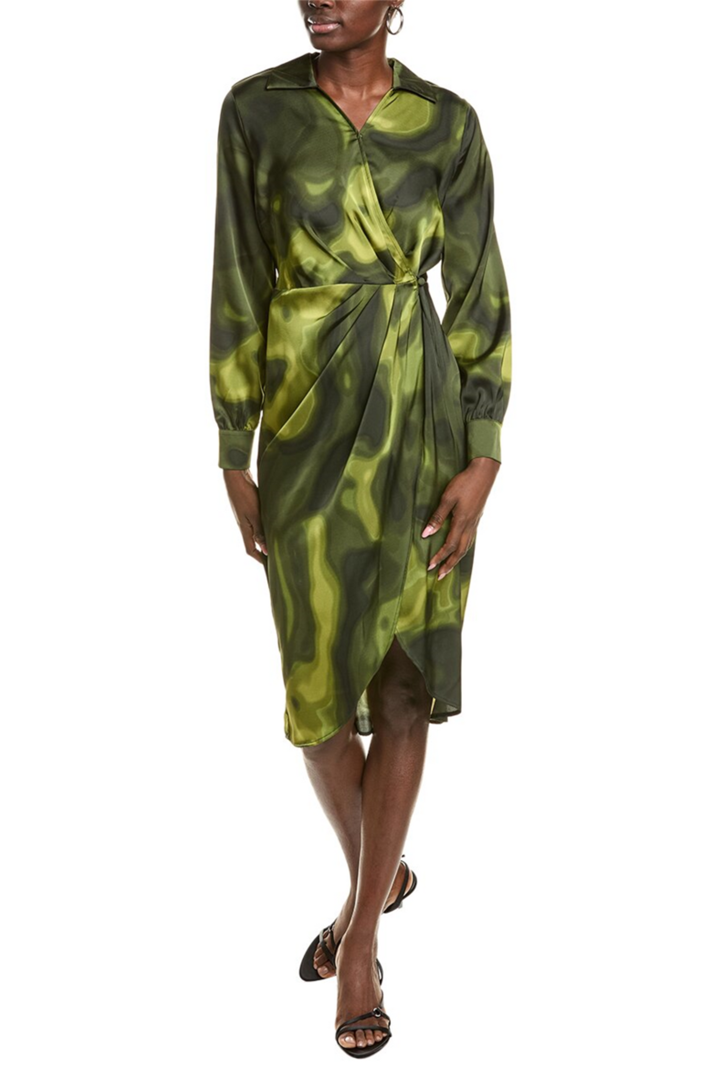 Nicole Miller Long Sleeve Tie Dye Print Wrap Dress