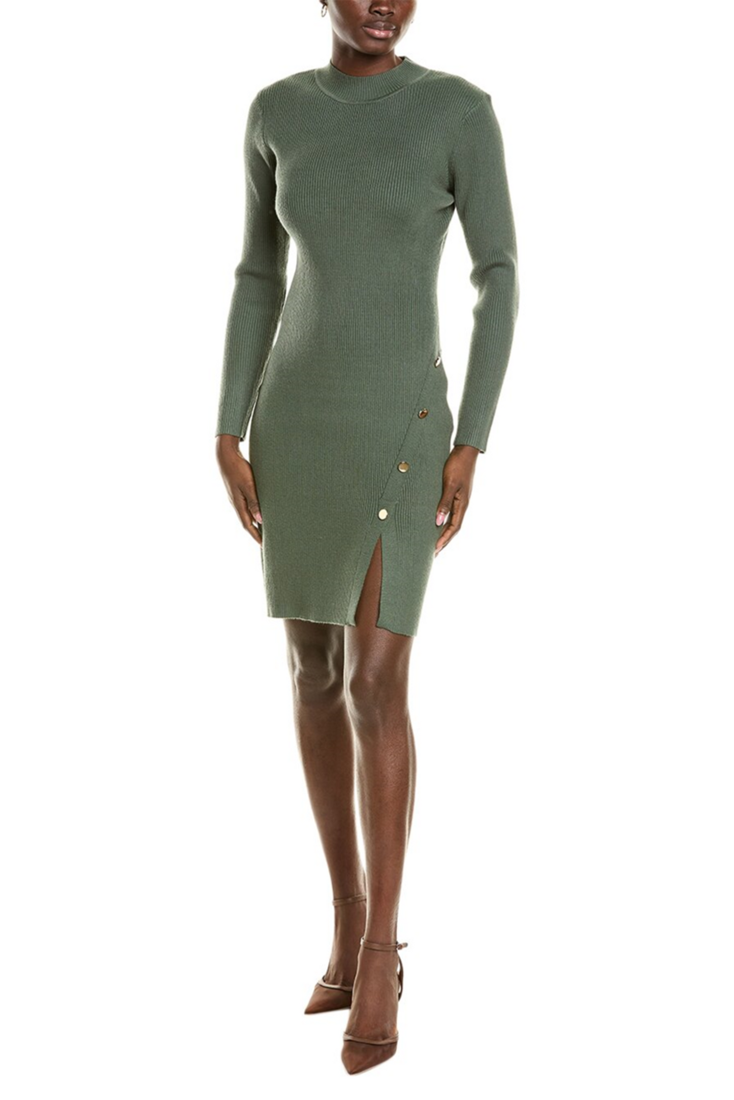 Nicole Miller Ribbed Buttoned Skirt Sweater Dress