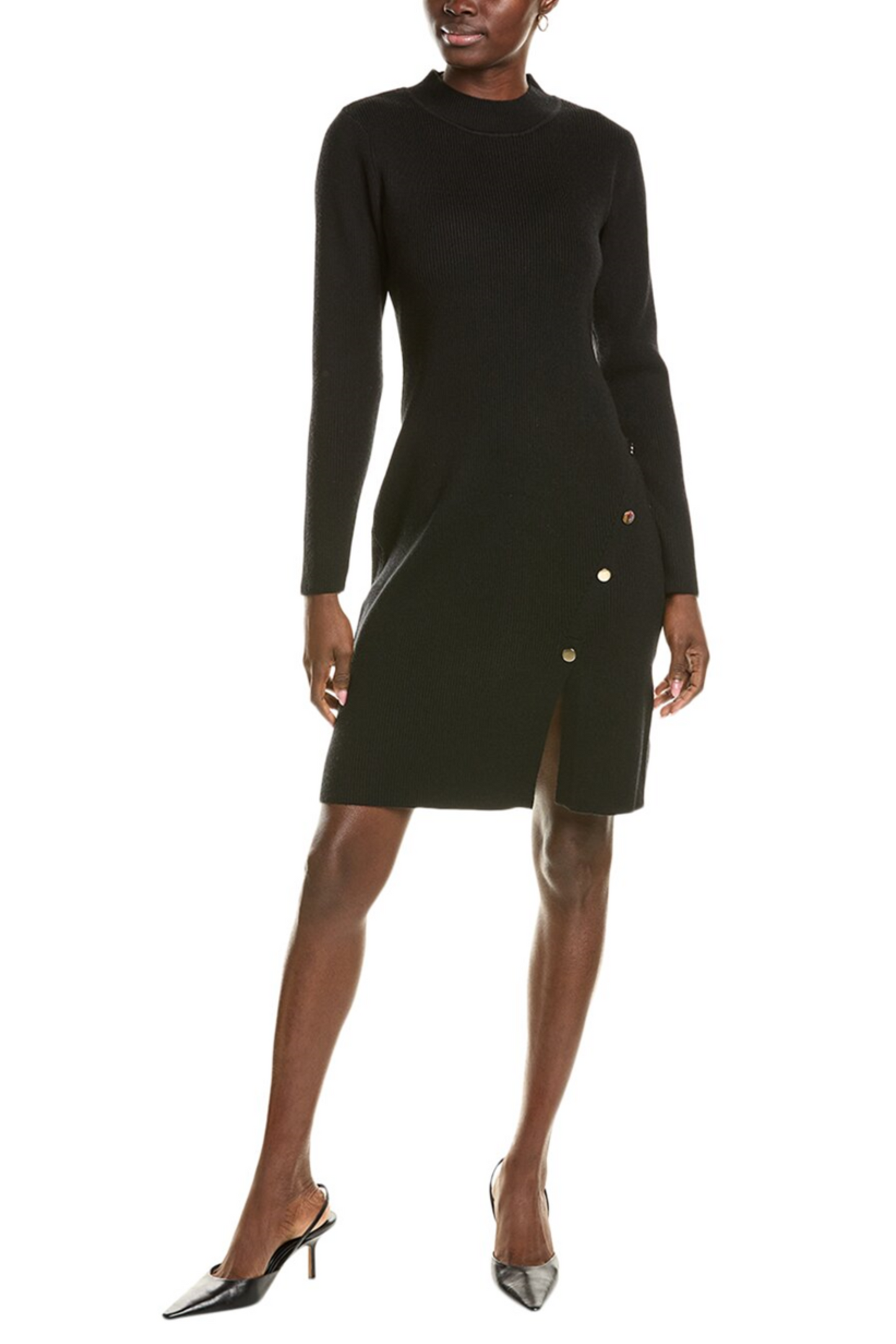 Nicole Miller Ribbed Buttoned Skirt Sweater Dress