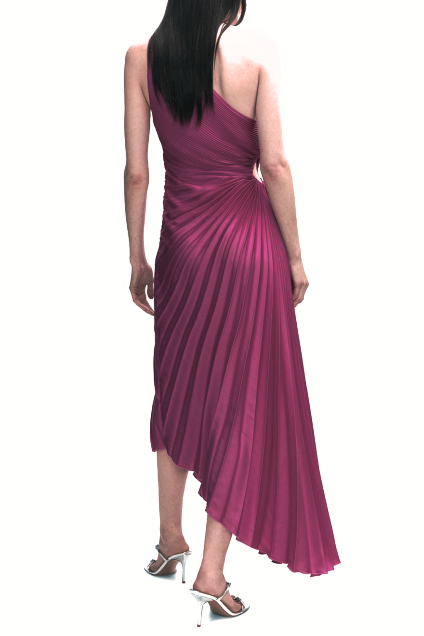 Nicole Miller One Shoulder Accordion Evening Dress