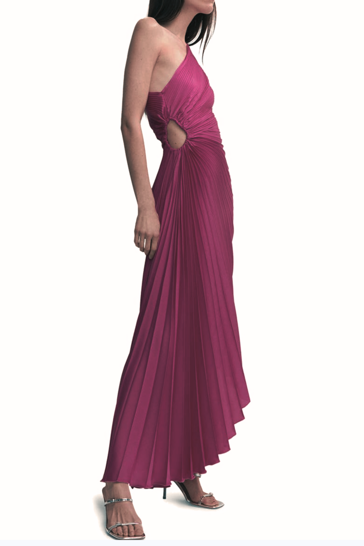 Nicole Miller One Shoulder Accordion Evening Dress