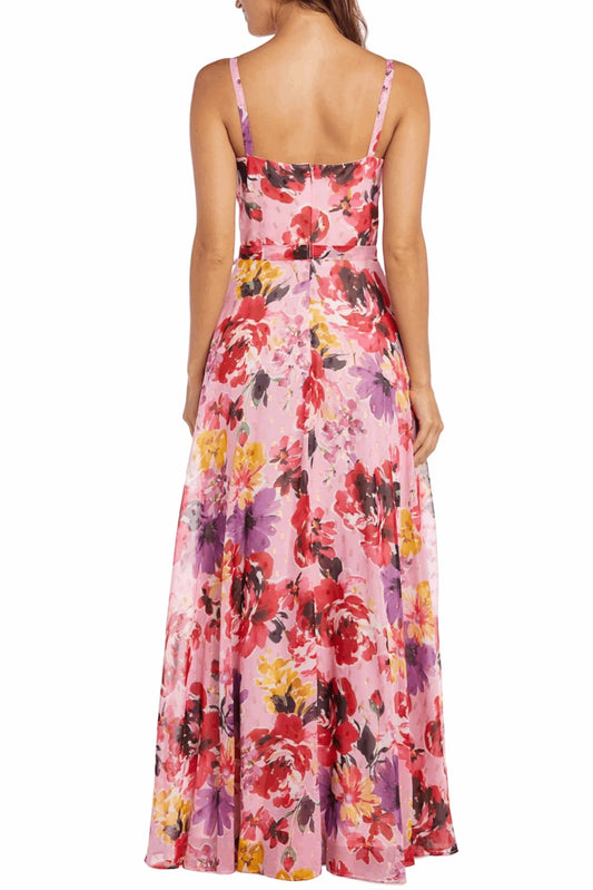 Nightway Pink Floral Print Mock Wrap Formal Dress