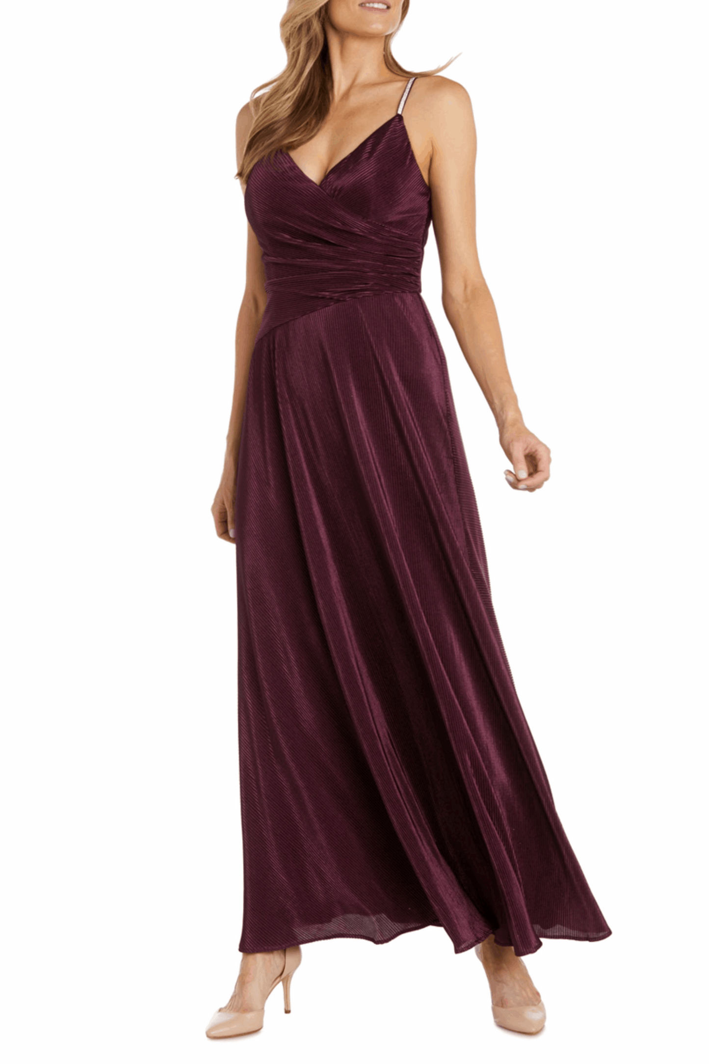 Nightway Embellished Strap Pleated Evening Dress