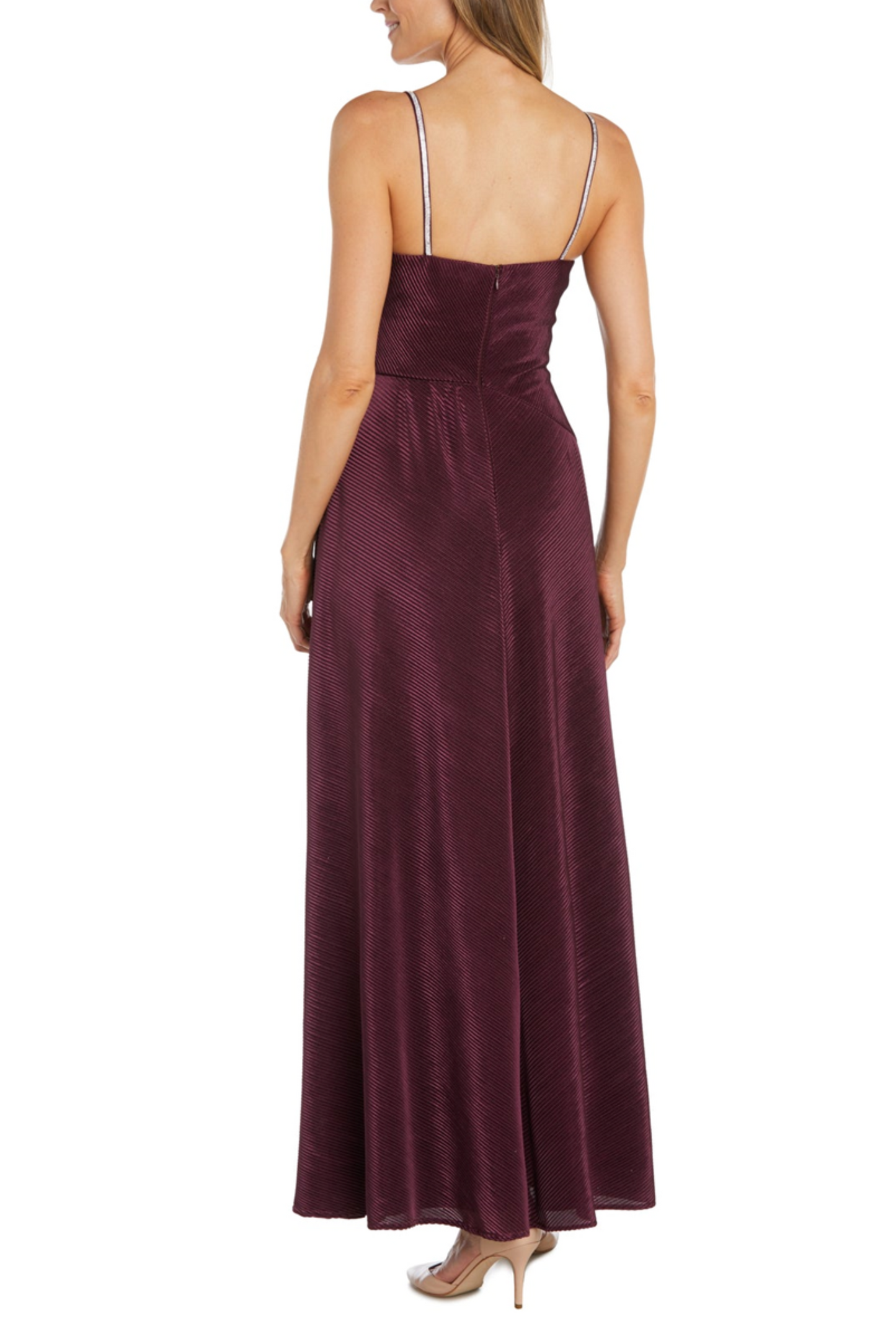 Nightway Embellished Strap Pleated Evening Dress