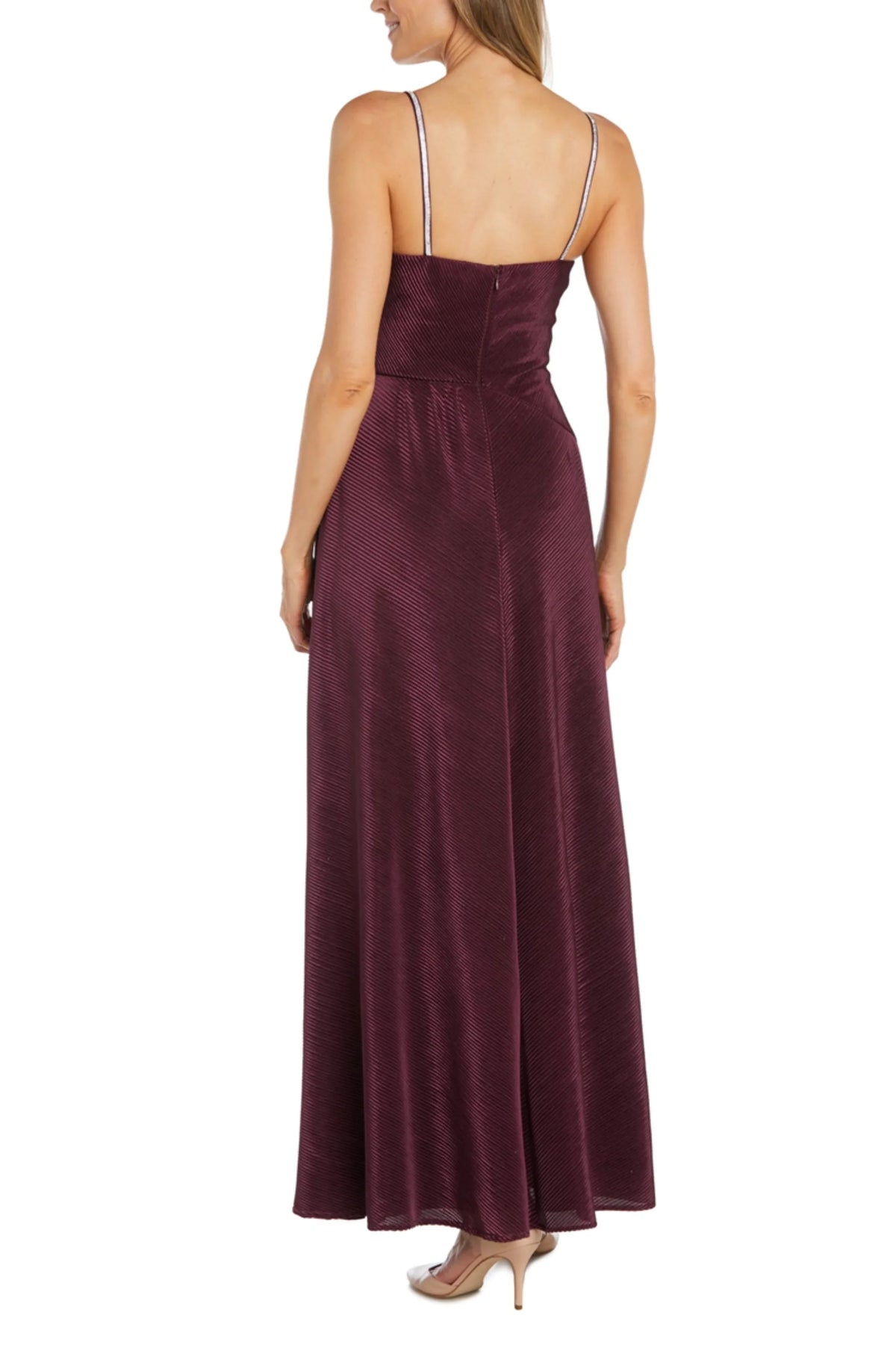 Nightway Embellished Strap Pleated Evening Dress