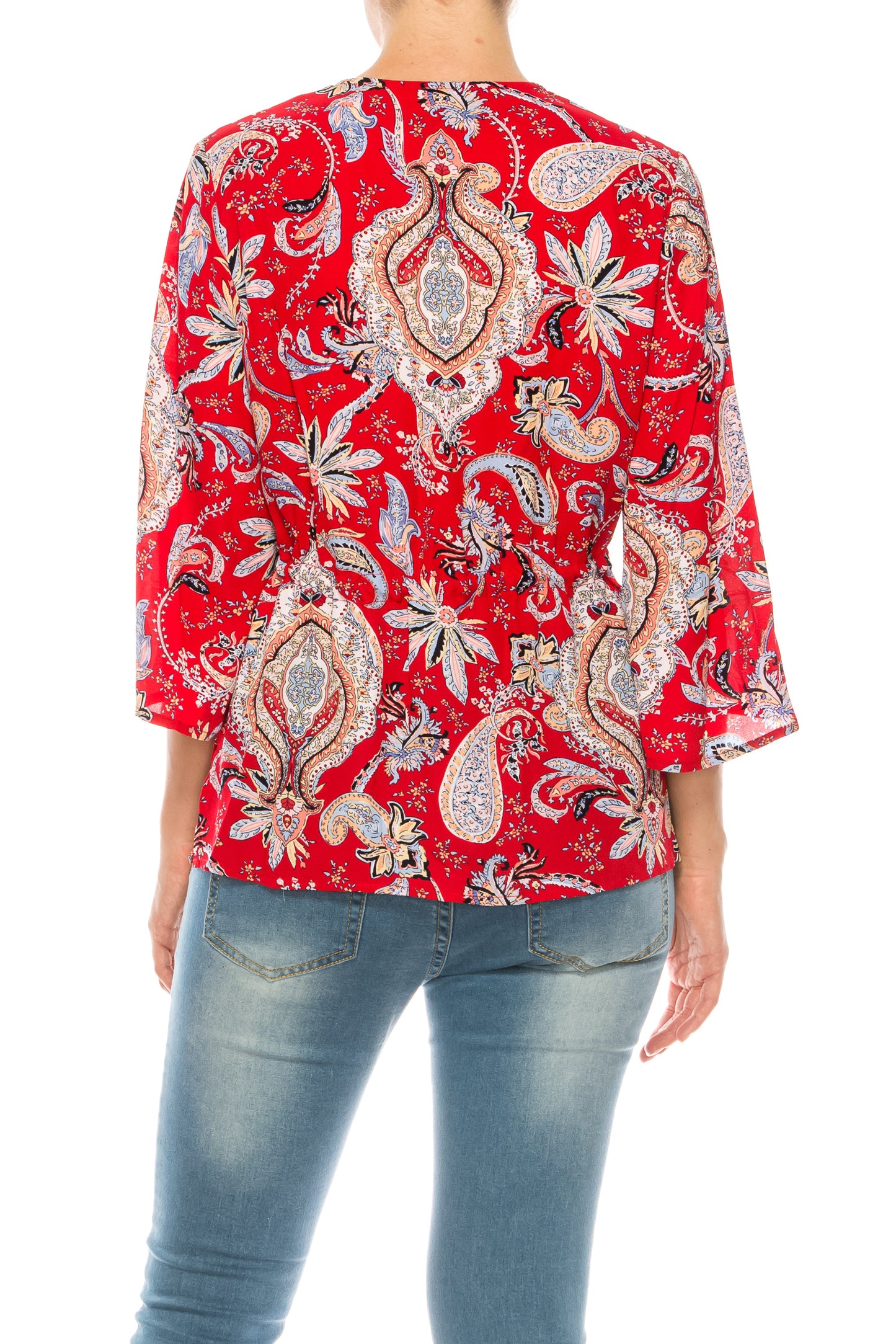 Nygard Red Paisley Print 3/4 Sleeve Top