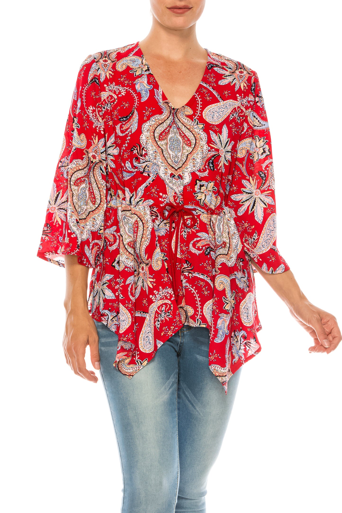 Nygard Red Paisley Print 3/4 Sleeve Top