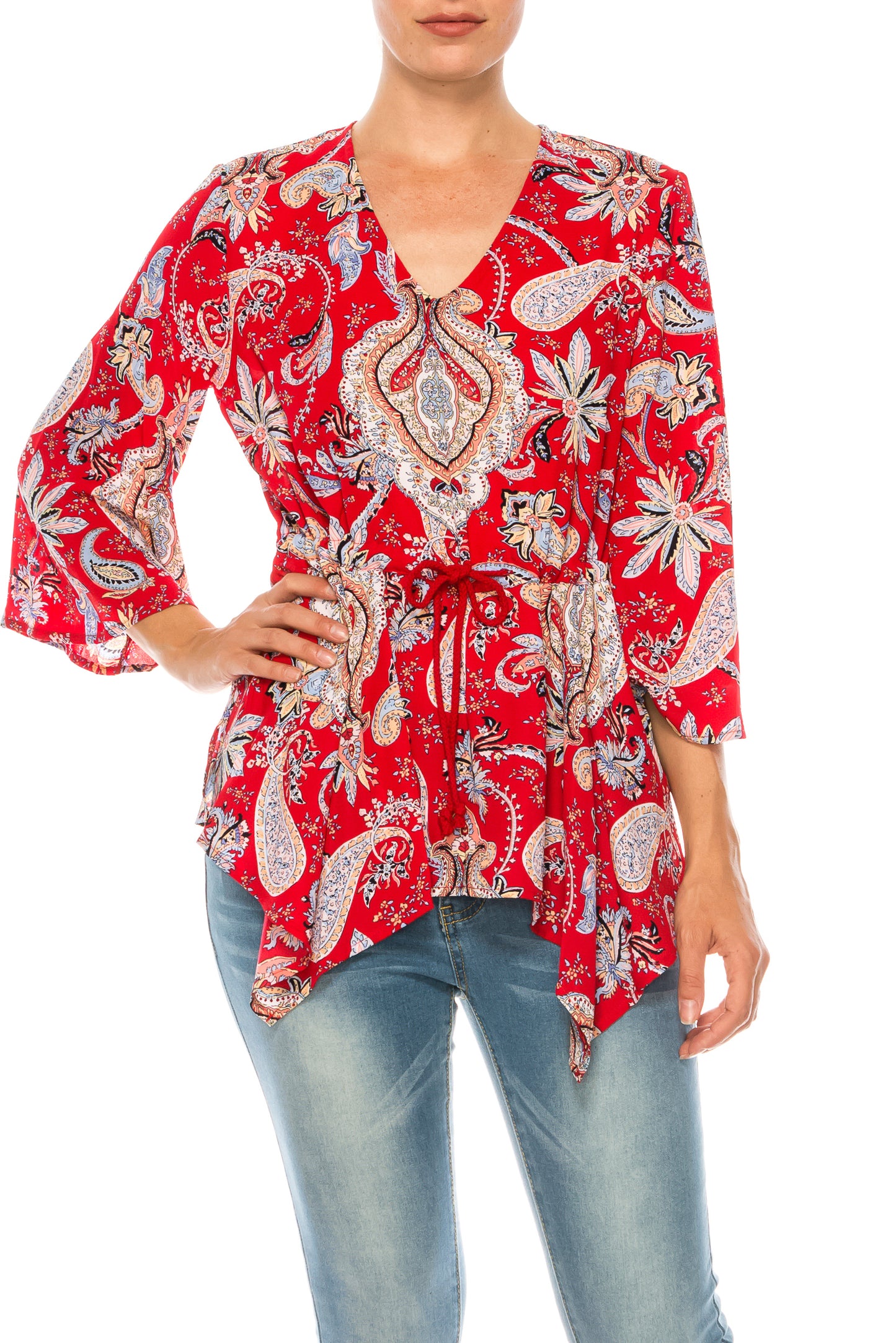Nygard Red Paisley Print 3/4 Sleeve Top