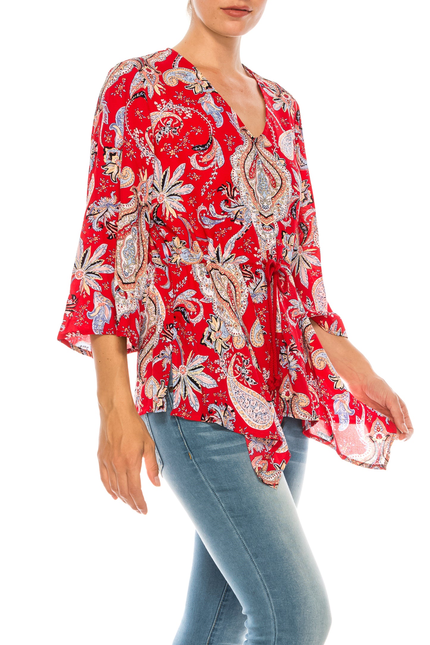 Nygard Red Paisley Print 3/4 Sleeve Top
