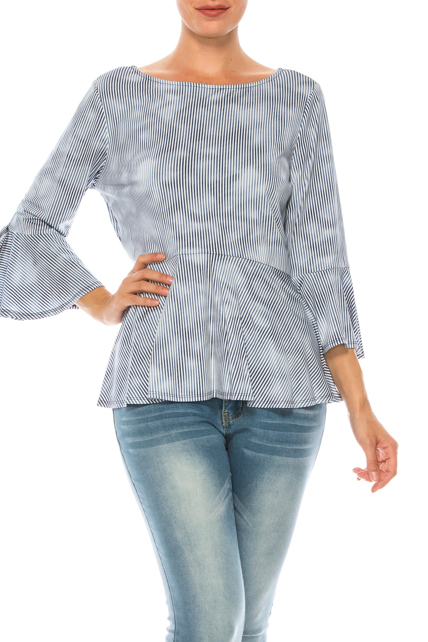 Nygard Indigo Cloud Stiped Peplum Top