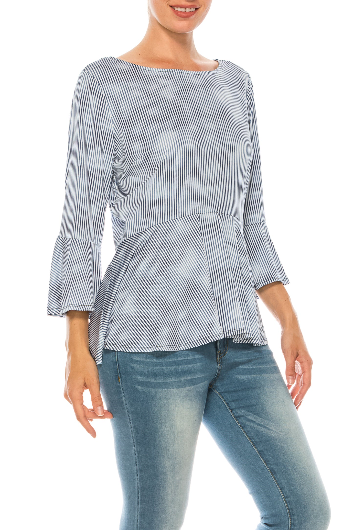 Nygard Indigo Cloud Stiped Peplum Top