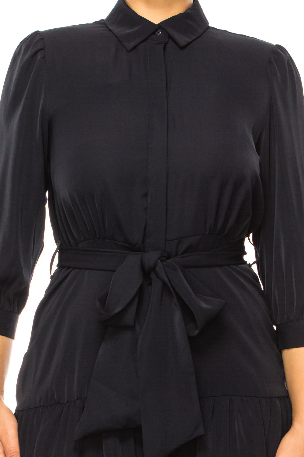 Nicole Miller 3/4 Sleeve Belted Shirt Tiered Dress