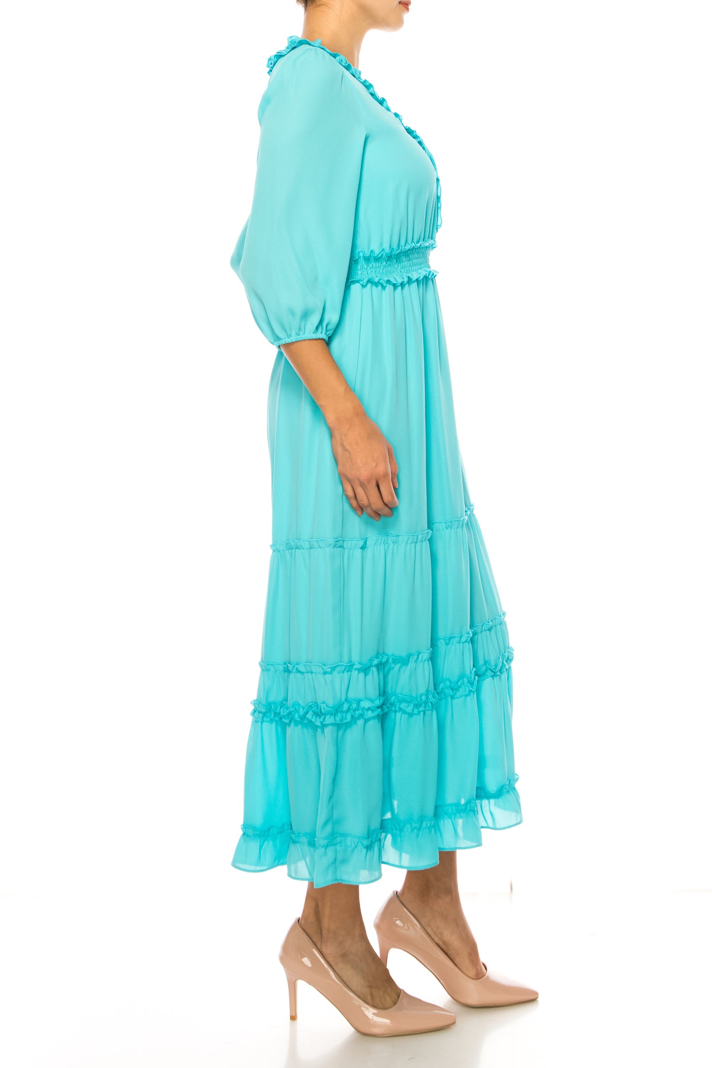 Nicole Miller Smocked Waist Tiered Maxi Dress