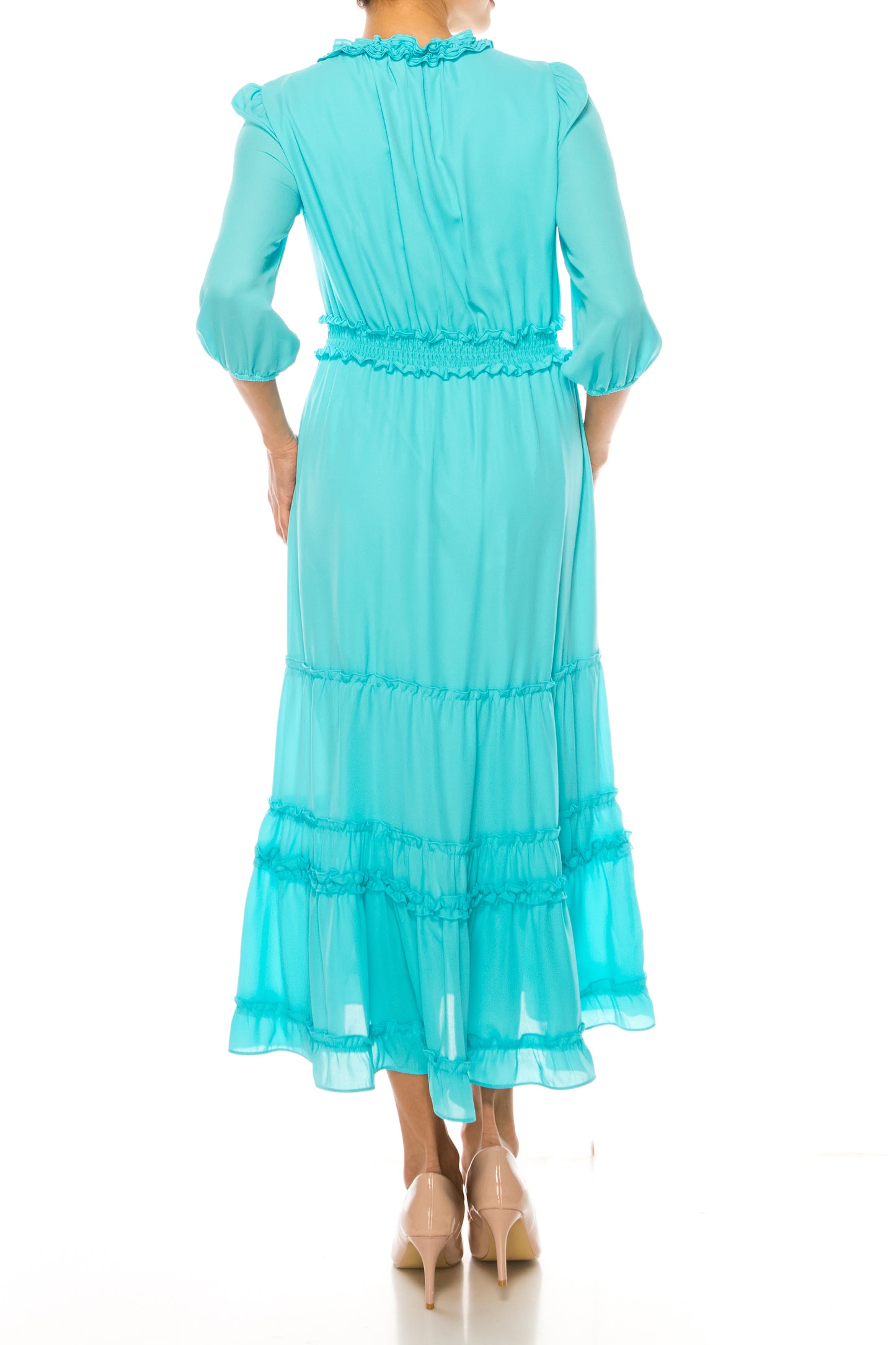 Nicole Miller Smocked Waist Tiered Maxi Dress