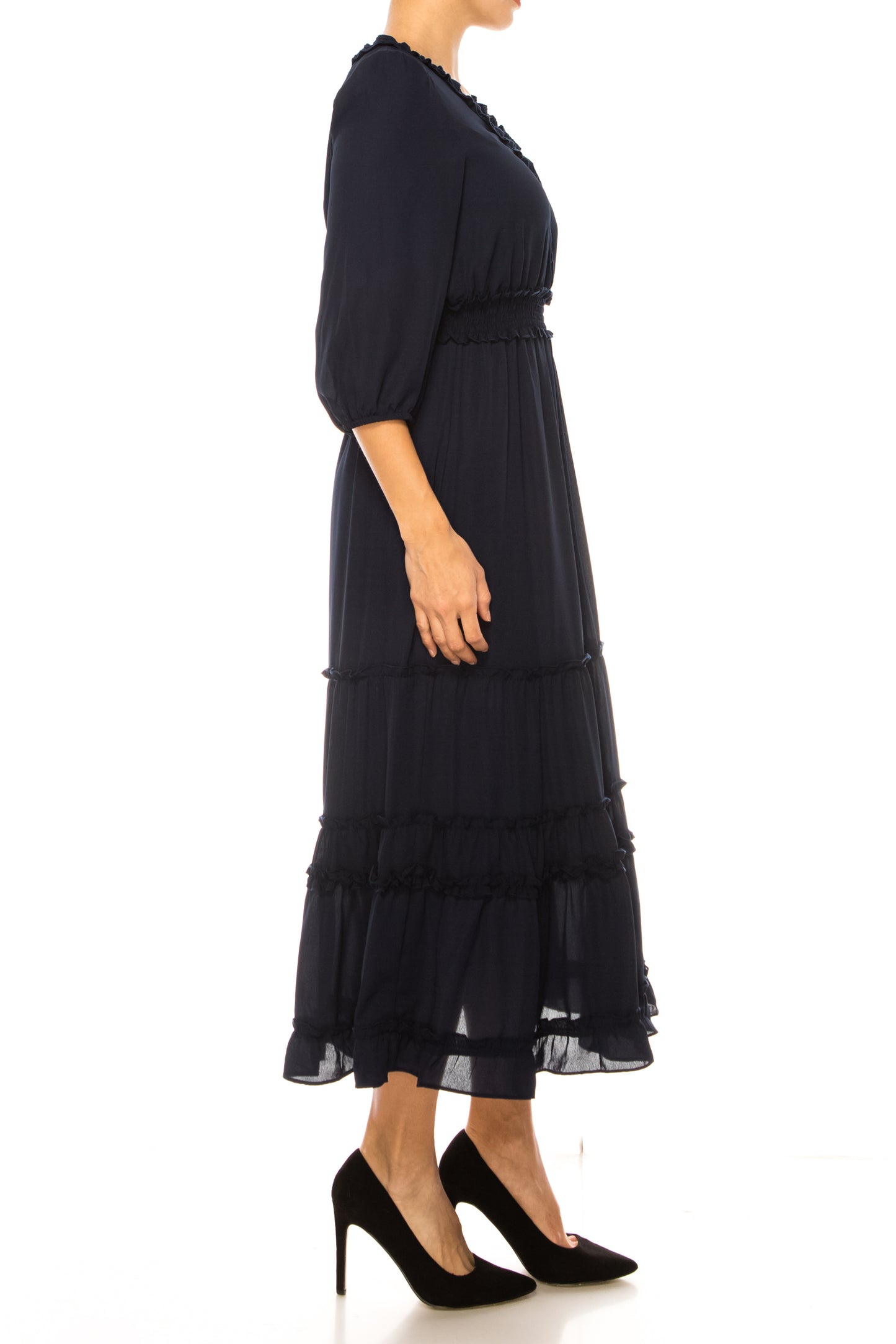 Nicole Miller Smocked Waist Tiered Maxi Dress