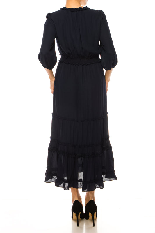 Nicole Miller Smocked Waist Tiered Maxi Dress