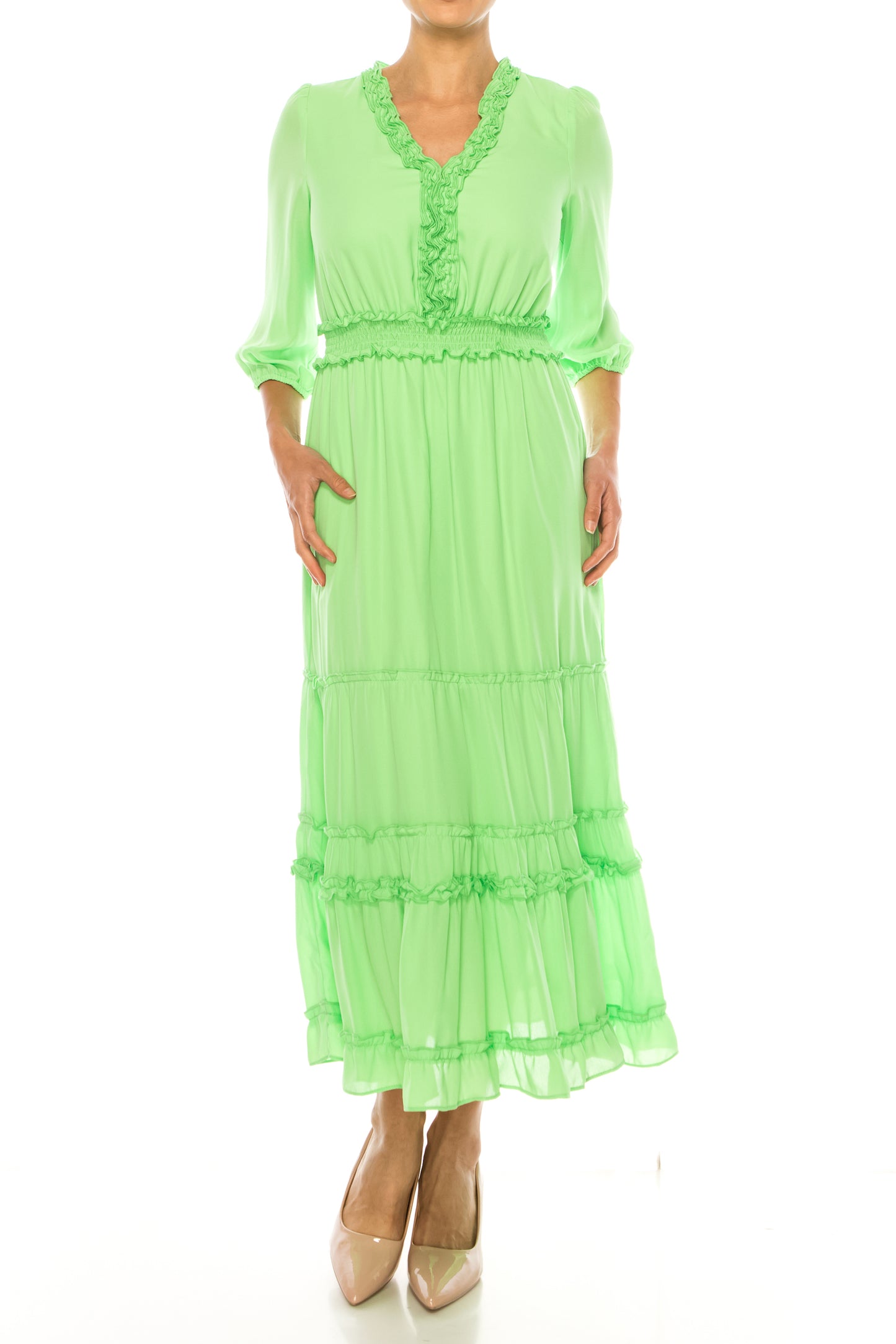 Nicole Miller Smocked Waist Tiered Maxi Dress