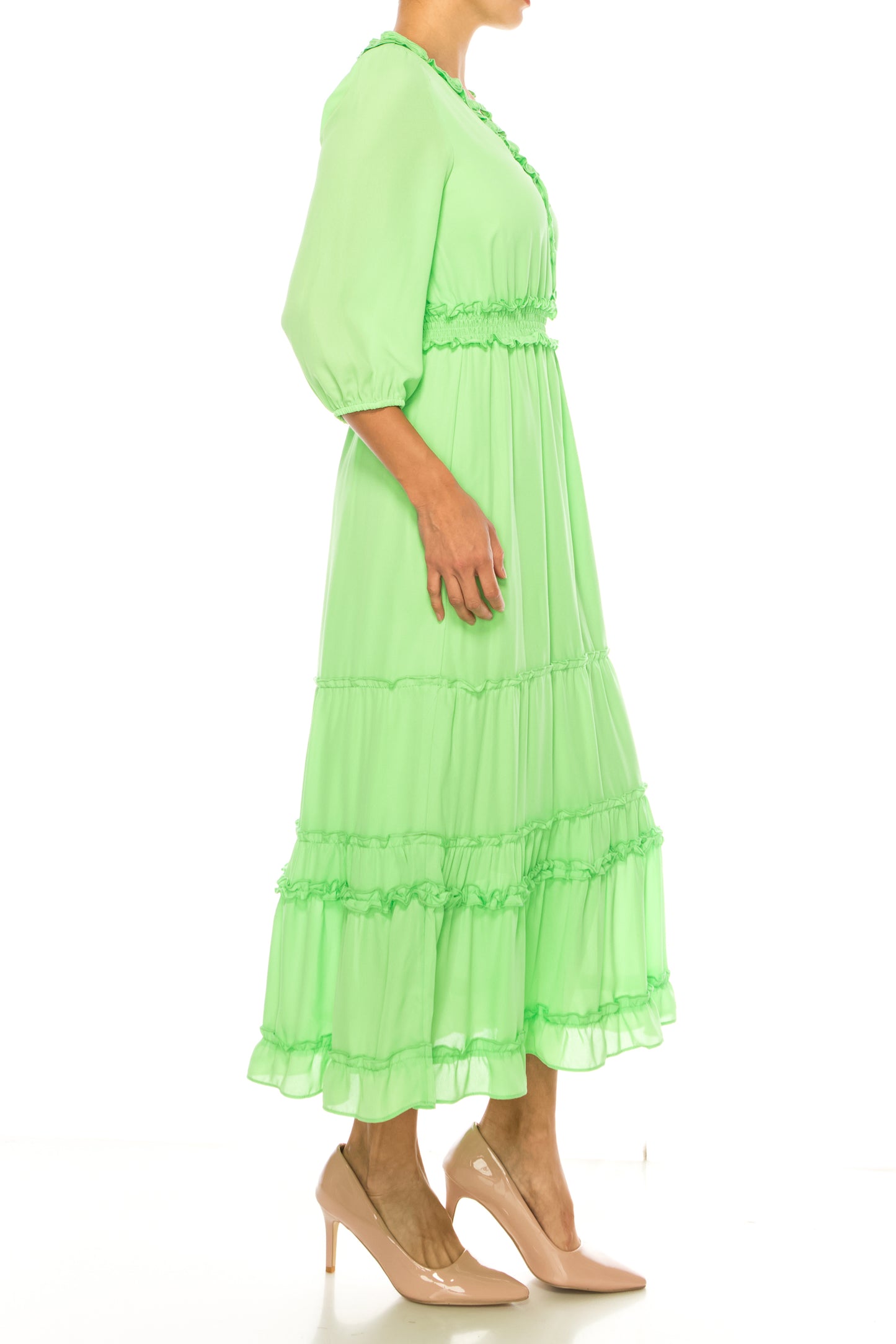 Nicole Miller Smocked Waist Tiered Maxi Dress