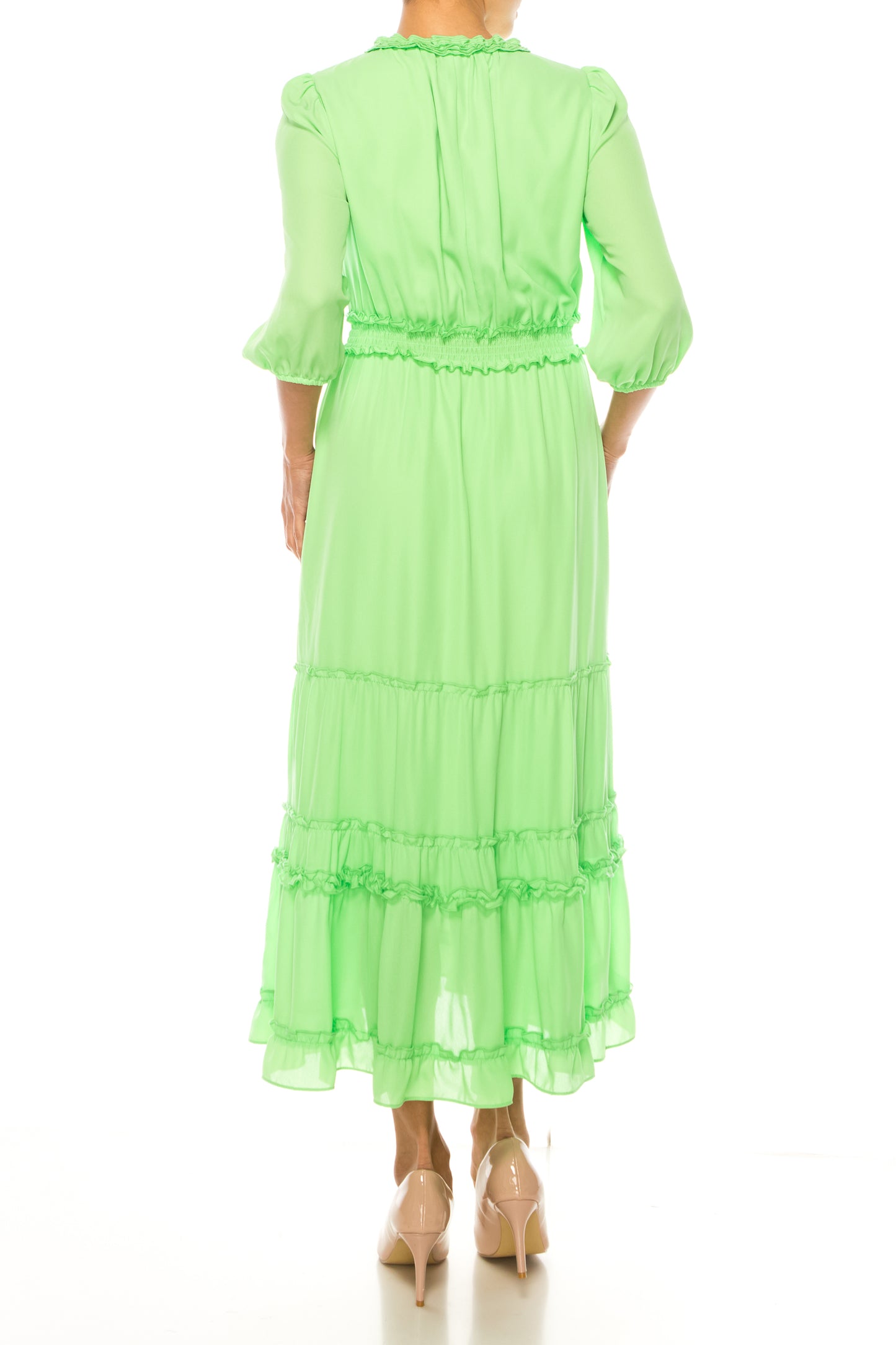 Nicole Miller Smocked Waist Tiered Maxi Dress
