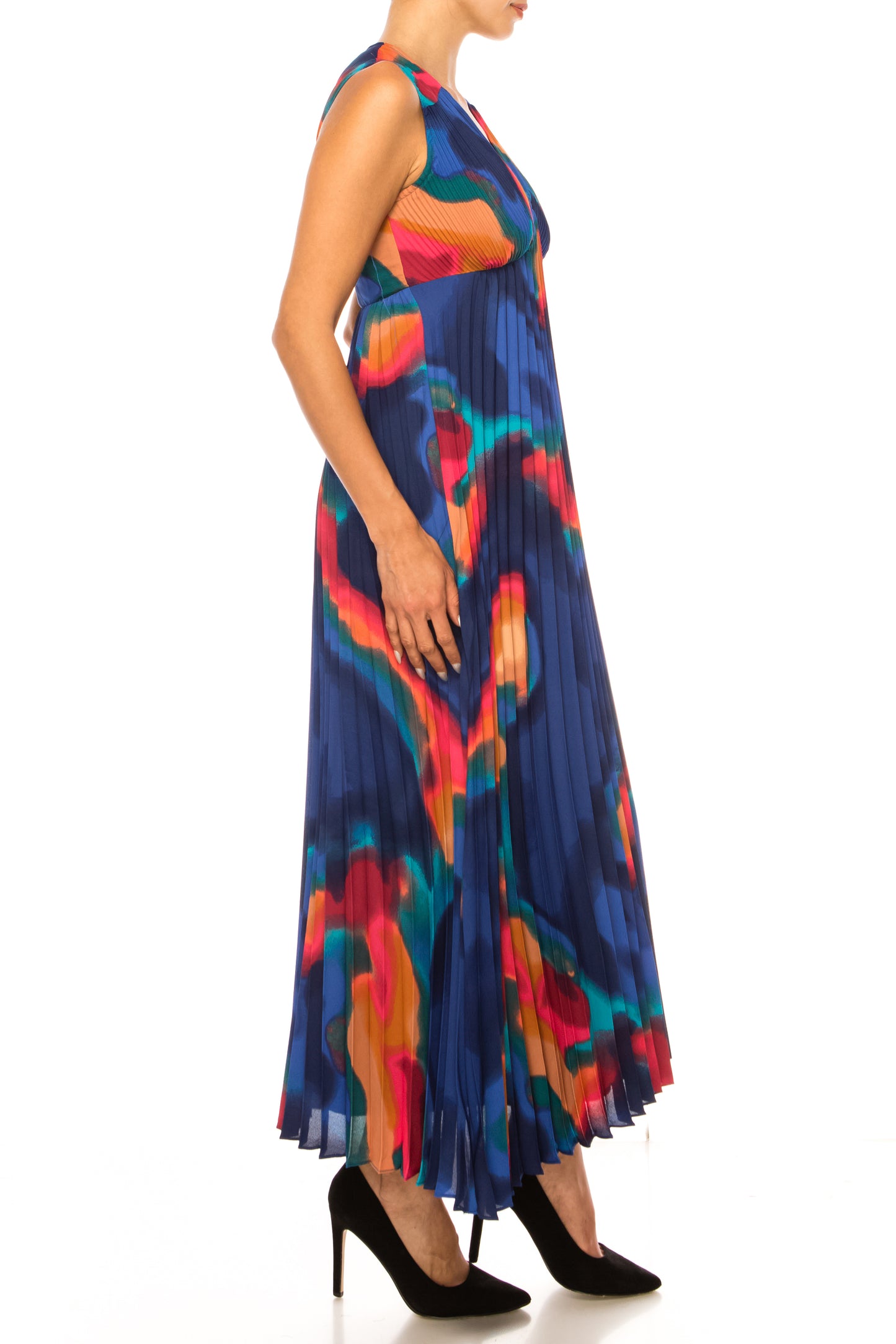 Nicole Miller Pleated Abstract Sleeveless Dress