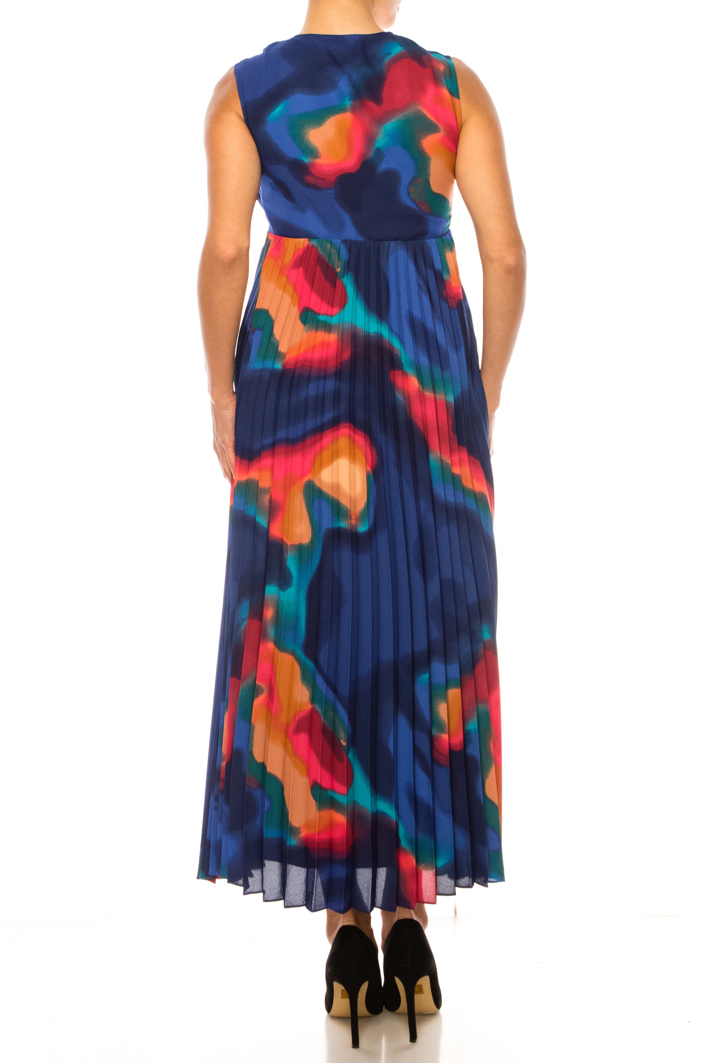 Nicole Miller Pleated Abstract Sleeveless Dress