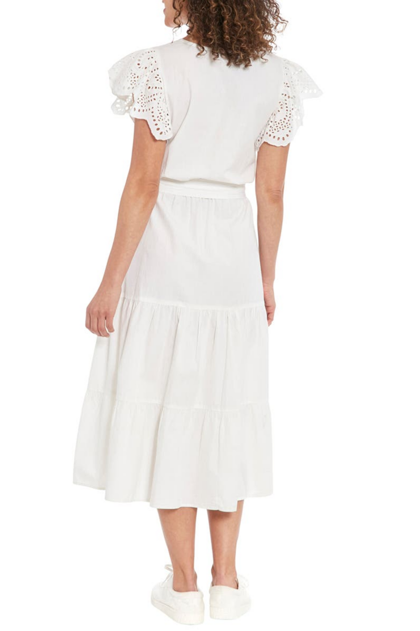 Nicole Miller Belted Eyelet Sleeve Tiered Dress