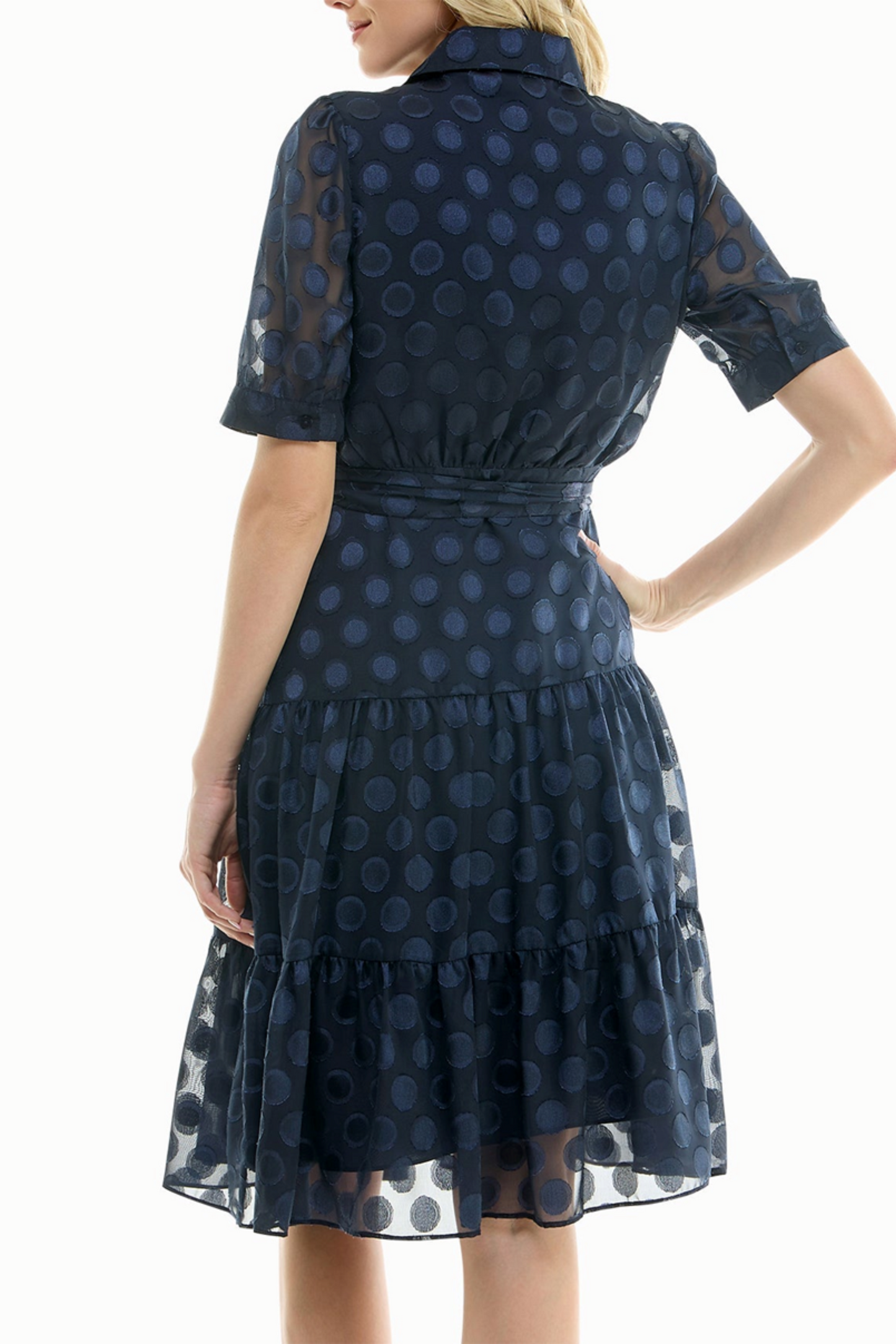 Nicole Miller Dotted Collared Belted Shirt Dress