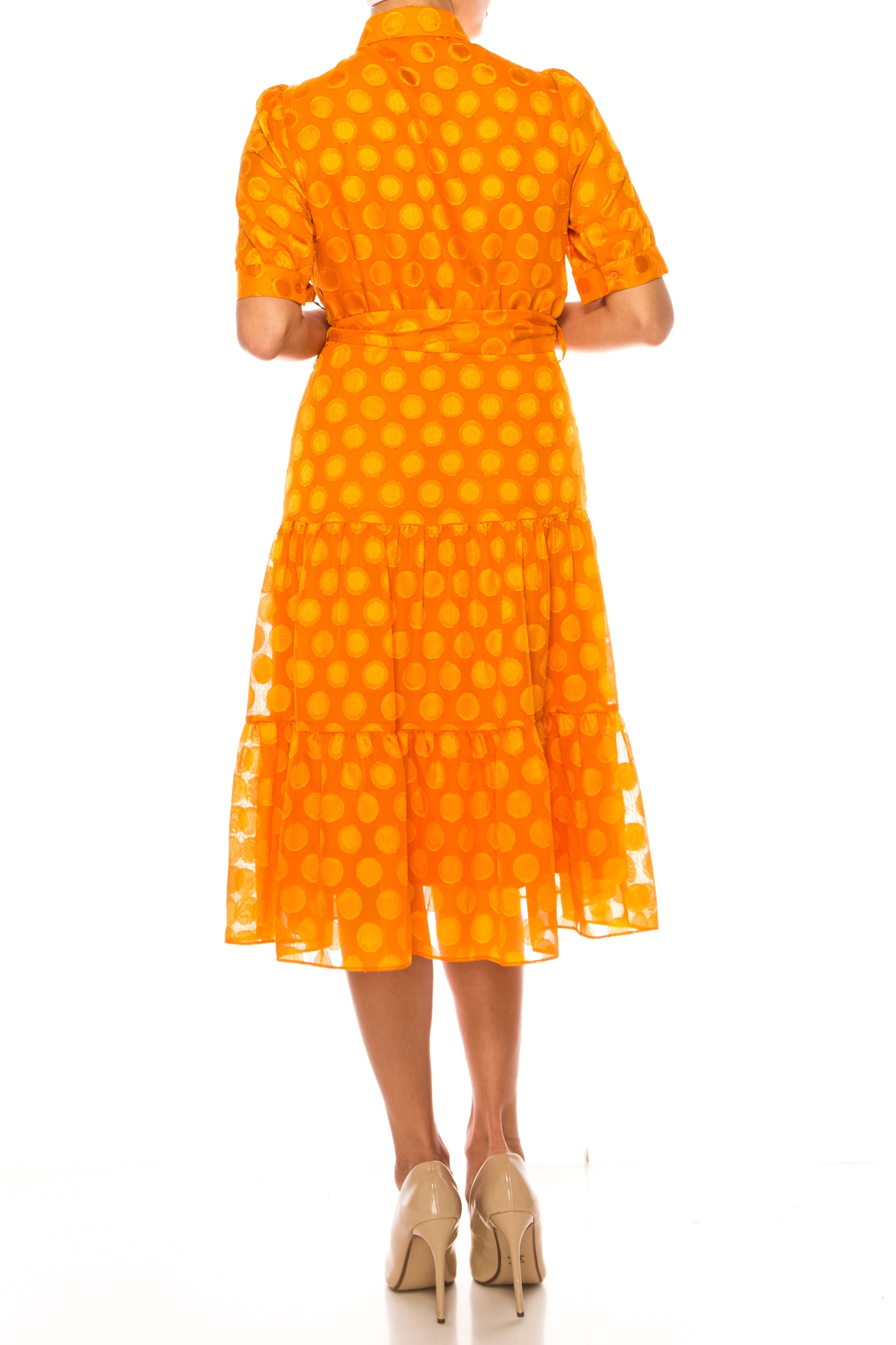 Nicole Miller Dotted Collared Belted Shirt Dress