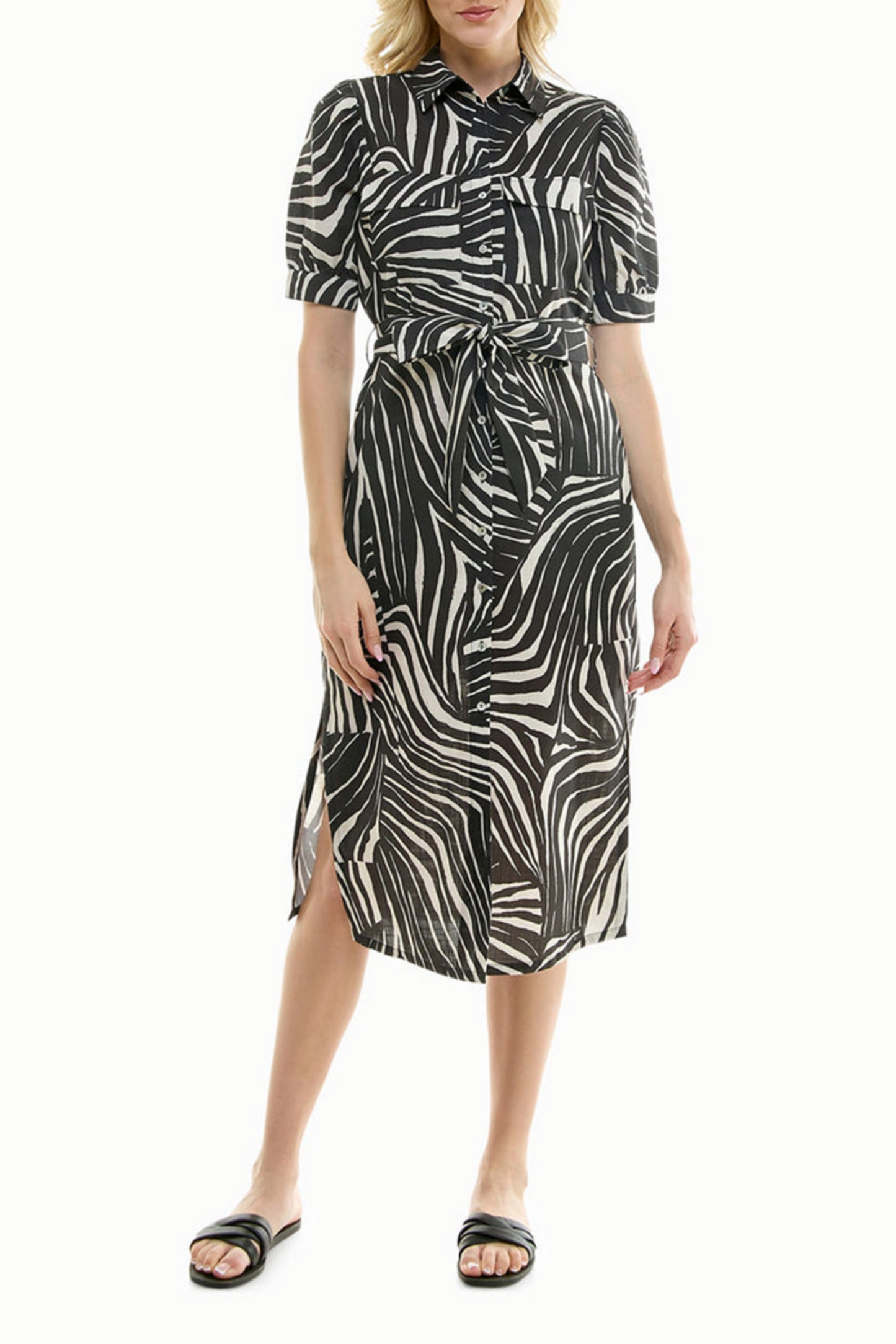 Nicole Miller Printed Belted Midi Shirt Dress