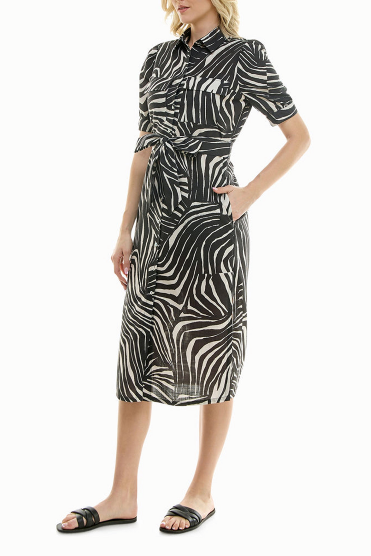 Nicole Miller Printed Belted Midi Shirt Dress