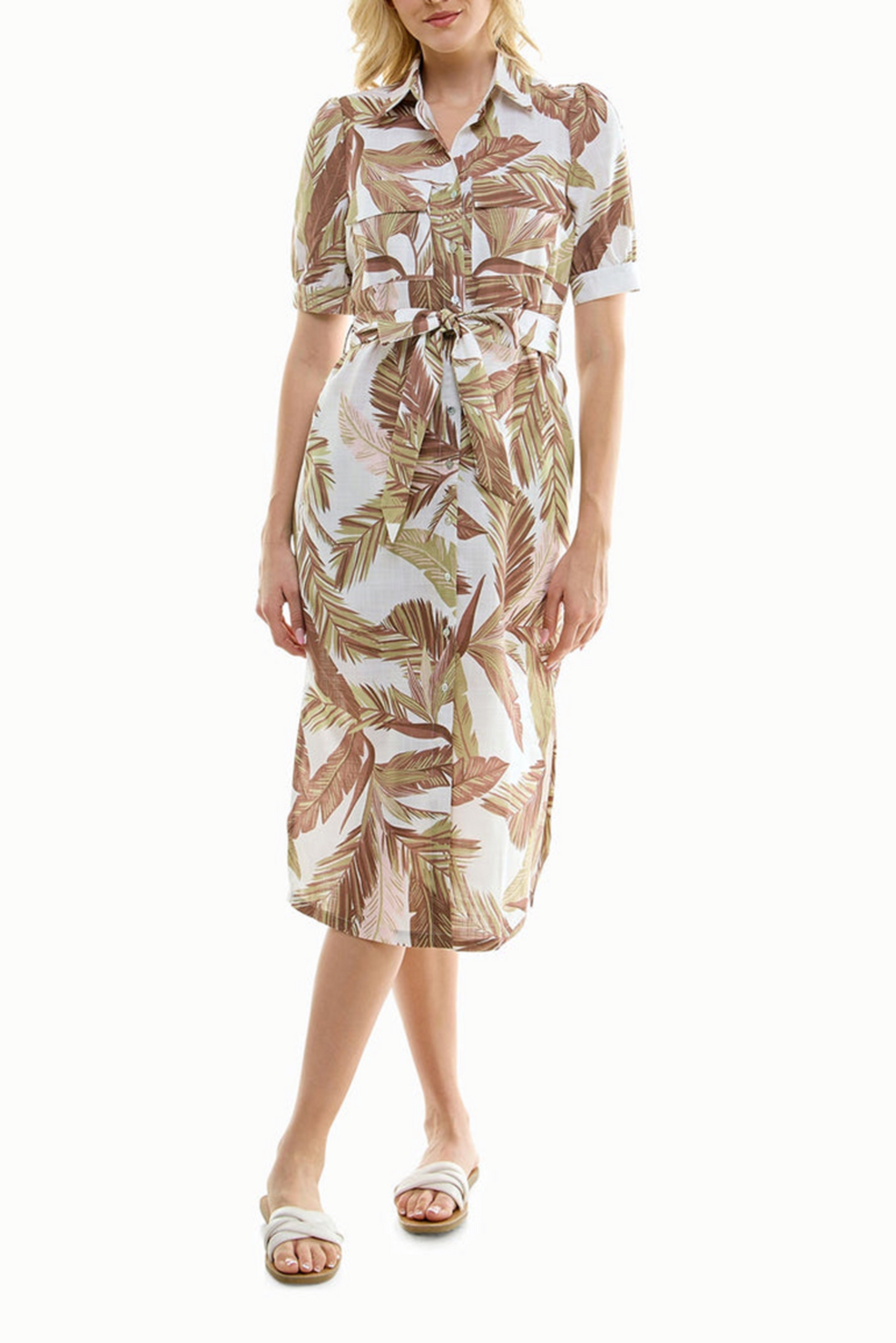 Nicole Miller Printed Belted Midi Shirt Dress