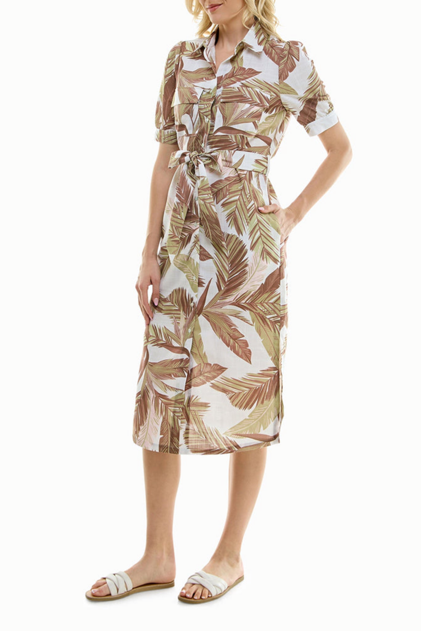 Nicole Miller Printed Belted Midi Shirt Dress