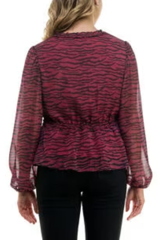Nicole Miller Long Sleeve Animal Print Top