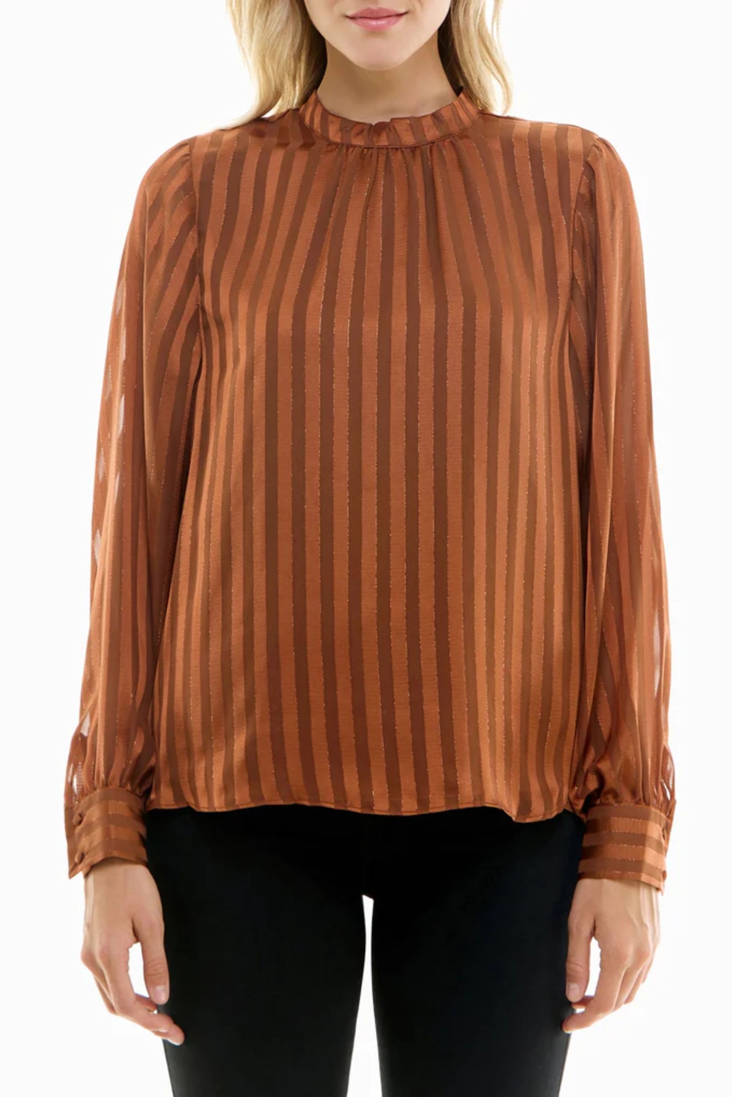 Nicole Miller Mock Neck Long Sleeve Striped Top