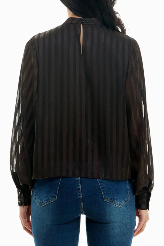 Nicole Miller Mock Neck Long Sleeve Striped Top