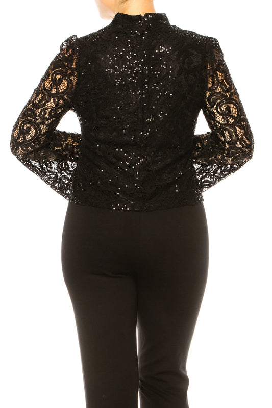 Nicole Miller Long Bell Sleeve Sequined Lace Top