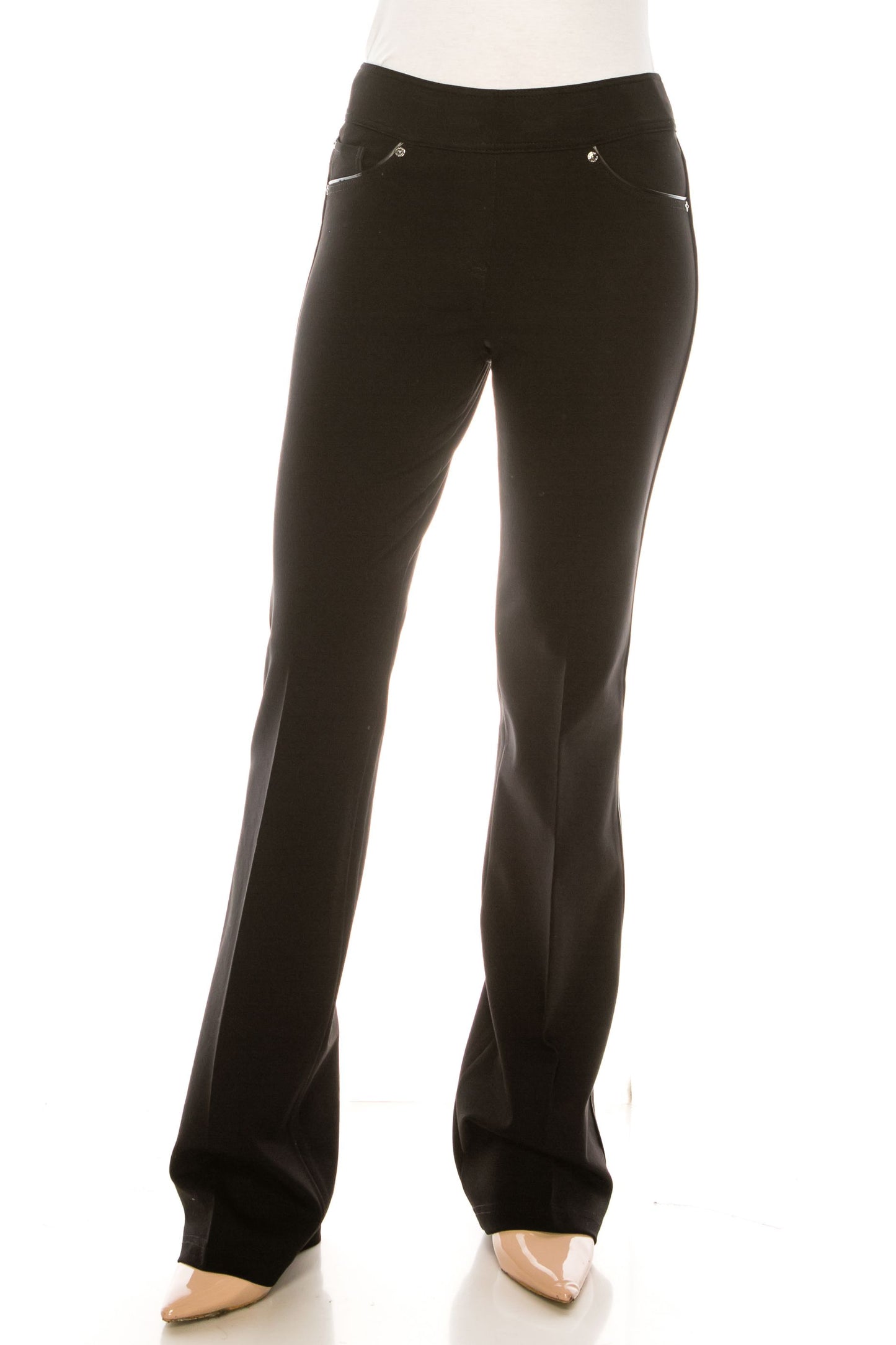 Nygard Faux-Leather Piping Detail Boot Cut Pants