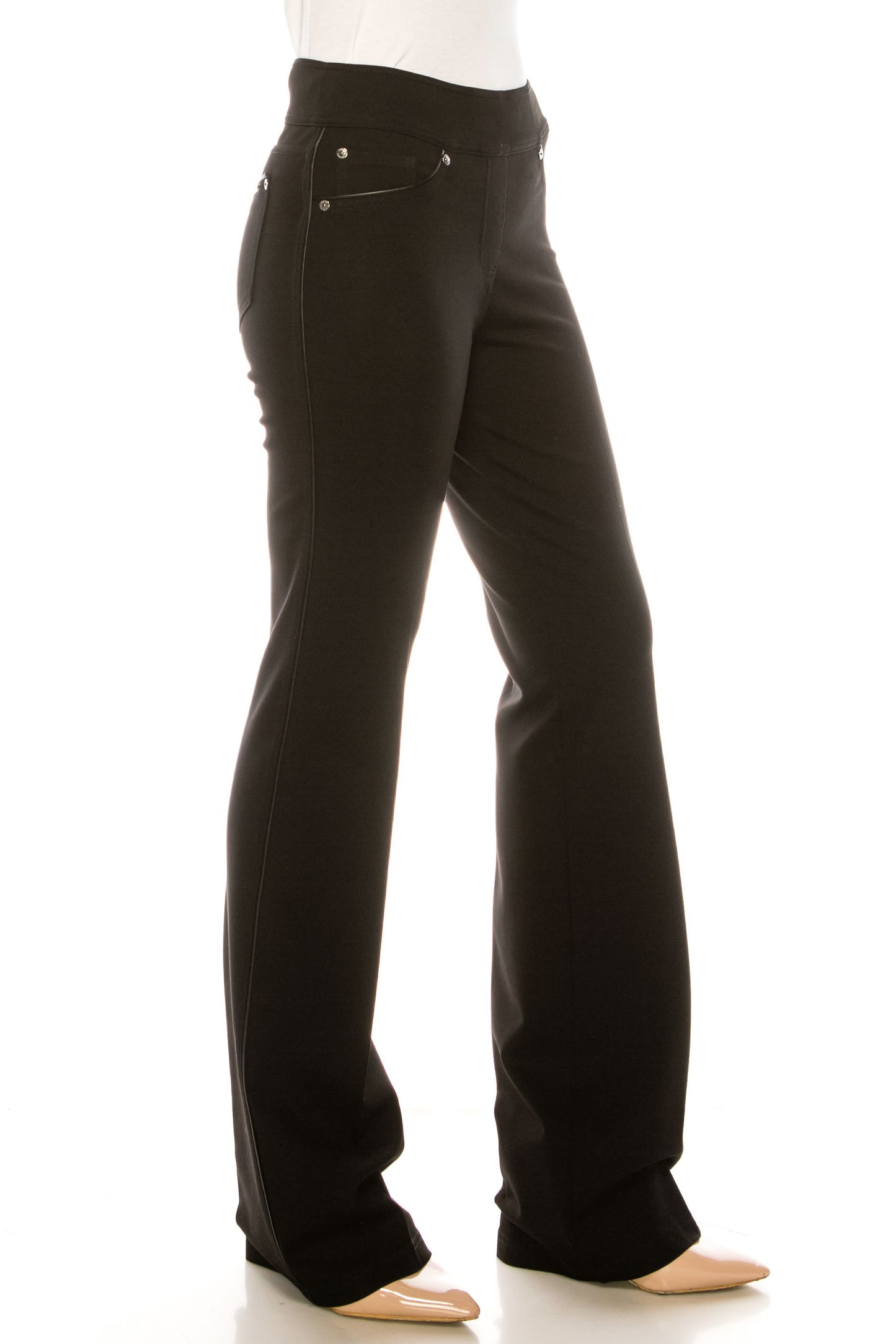 Nygard Faux-Leather Piping Detail Boot Cut Pants