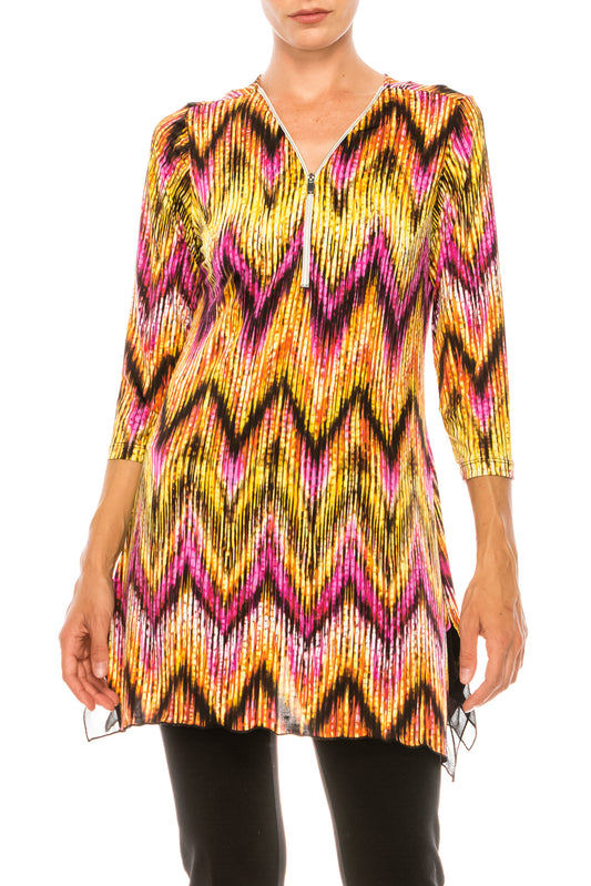 Nygard Multi Chevron Print 3/4 Sleeve Tunic Top