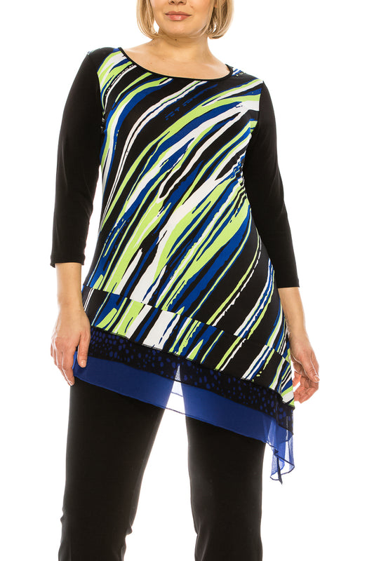 Nygard Neon Waves Multi Print 3/4 Sleeve Top