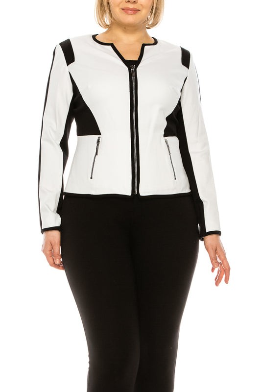 Nygard White Black 2 Pocket Long Sleeve Zip Up Blazer
