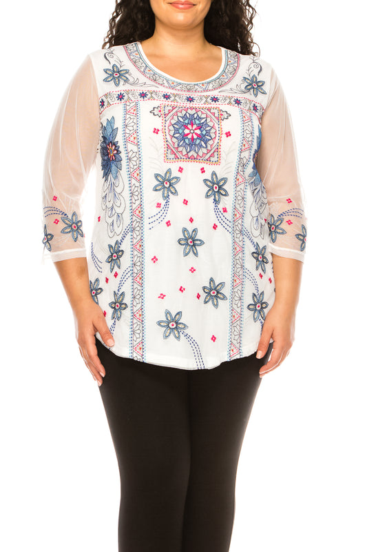 NYGARD 3/4 Sleeve Embroidery Top (PLUS SIZE)