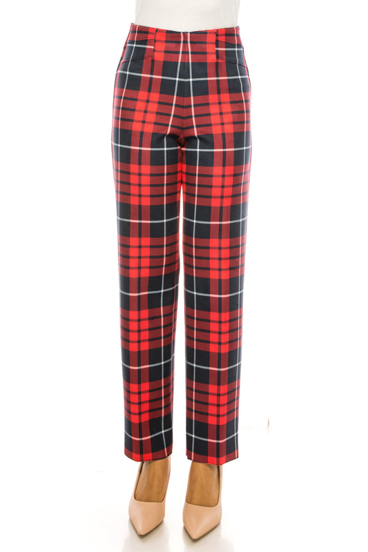 Nygard Navy Red Plaid Faux Suede Straight Leg Legging