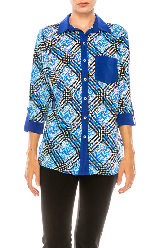 Nygard Multi Print Collared Button Down Top